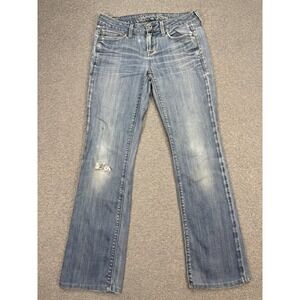 Y2K American Eagle Jeans Women's 4 Long Light Wash Low Rise Bootcut Whiskered